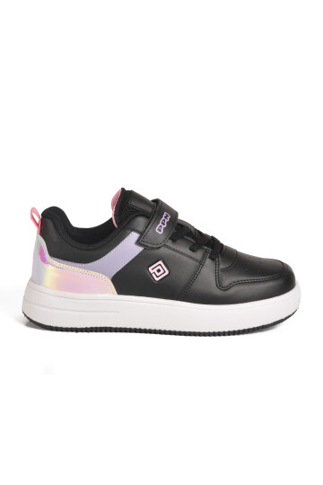 Black Lilac Velcro Lightweight Girls Sneakers 1603 F