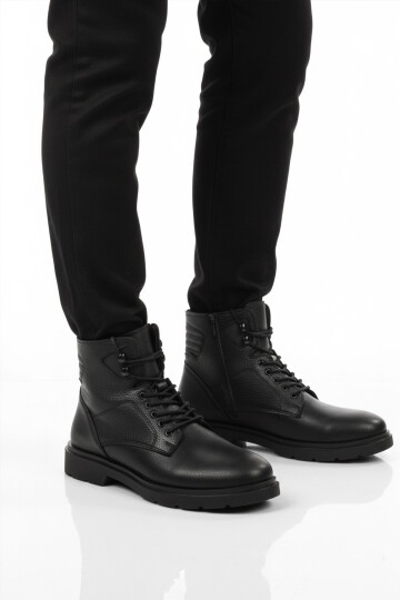 Siyah İçi Polarlı Kaymaz Fermuarlı Bağcıklı Erkek Bot 562 M