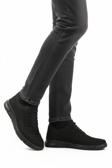 Black Nubuck Genuine Leather Rubber Laced Mens Casual Shoes 137 M