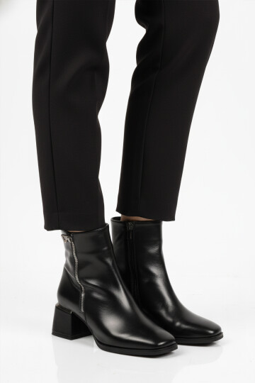 Black Shiny Polar Fleece Zippered High Heel Womens Boots PC-54000 Z