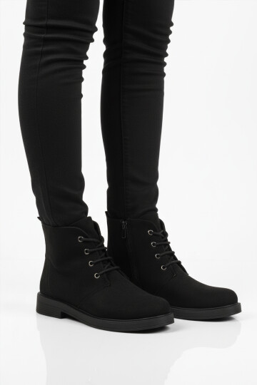 Siyah Süet Bağcıklı Fermuarlı Kaymaz Kadın Bot 284098 Z