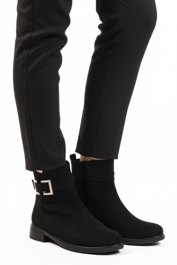 Siyah Süet Fermuarlı Kaymaz İçi Polarlı Kadın Bot 209144 Z