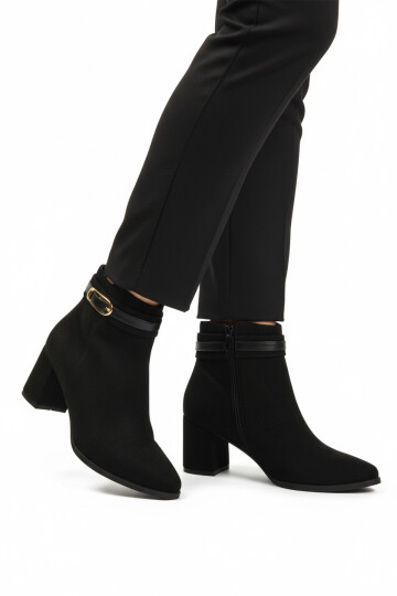 Siyah Süet Fermuarlı İçi Kürklü Kadın Topuklu Bot 547815 Z