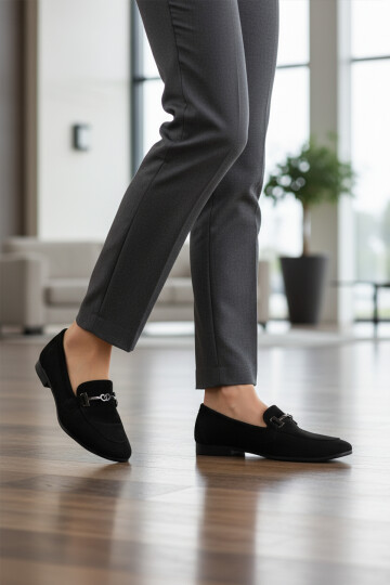 Black Suede Lightweight Flexible Womens Casual Shoes 572433 Z