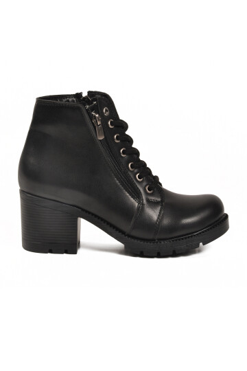 Black Lace-Up Zippered Heeled Womens Boots 196 Z