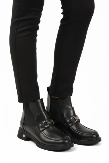 Black Elastic Easy-to-Wear Non-Slip Sole Womens Boots PC-55250 Z