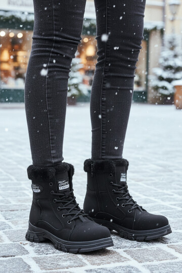 Black Emerald Fleece Lined Non-Slip Sole Zippered Womens Boots 24072 Z