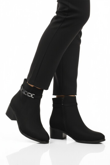 Siyah Zümrüt Fermuarlı Polarlı Kadın Topuklu Bot 325131 Z