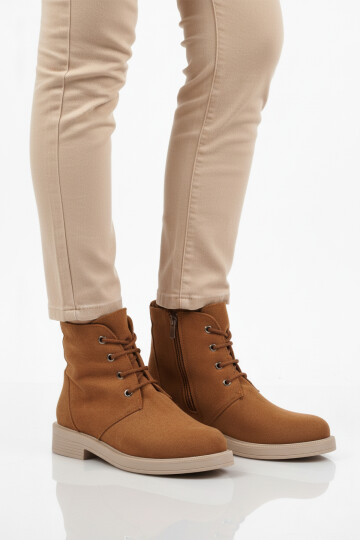 Taba Süet Bağcıklı Fermuarlı Kaymaz Kadın Bot 284098 Z