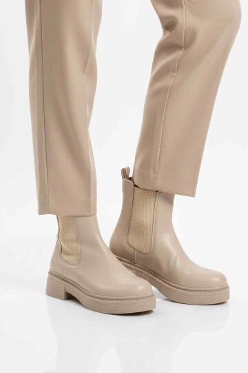 Bej Cilt Kolay Giyilebilir Polarlı Kaymaz Kadın Chelsea Bot 209134 Z