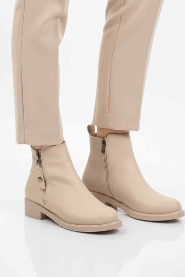 Bej Cilt Polarlı Kaymaz Taban Kadın Topuklu Bot 224581 Z