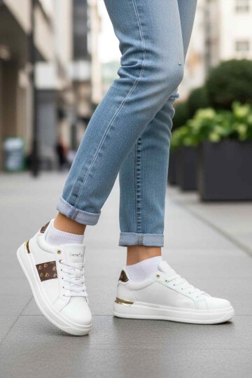 Beyaz Bağcıklı Kadın Sneaker BNI-12132 G