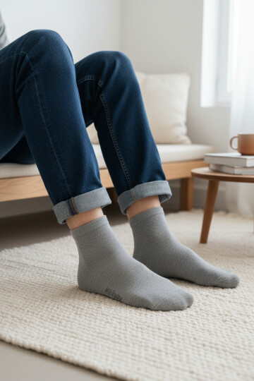 Gri Pamuklu Dikişli Erkek Patik Çorap PTK-2184