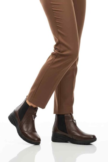 Kahve Hakiki Deri İçi Polarlı Darbe Emici Anatomik Kadın Bot 4153 Z