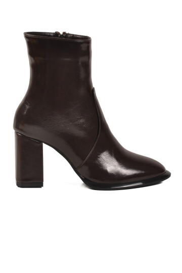 Kahve Kırışık Polarlı Fermuarlı Kadın Topuklu Bot 878601 Z