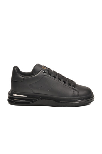 Black-Black Faux Leather Mens Sneaker Bestof BST-628 M