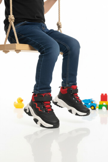 Siyah Geniş Kalıp Cırtlı Erkek Çocuk Bot Evil P