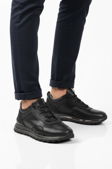 Siyah Hakiki Deri Elastik Bağcıklı Erkek Casual Ayakkabı M533 M