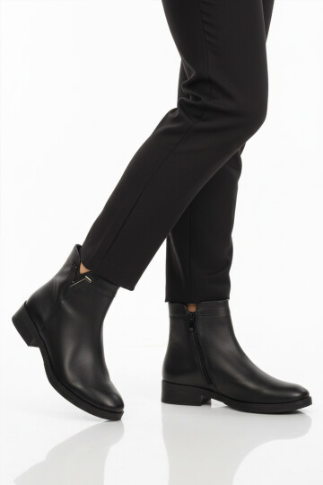 Siyah Hakiki Deri İçi Polarlı Kaymaz Kadın Bot 21893-1 Z