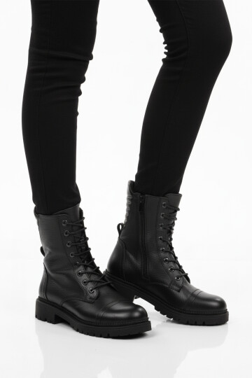 Siyah Hakiki Deri Polarlı Kaymaz Kadın Bot 52682-1 Z