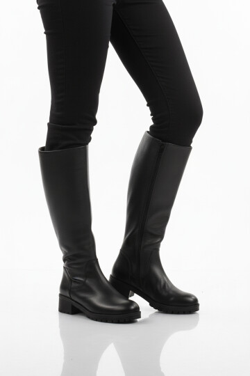 Siyah Hakiki Deri İçi Polarlı Kaymaz Kadın Çizme 26900-1 Z