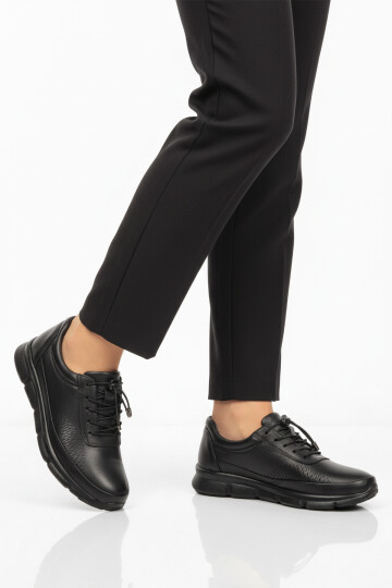 Siyah Hakiki Deri Ortopedik Kadın Casual Ayakkabı 695 Z