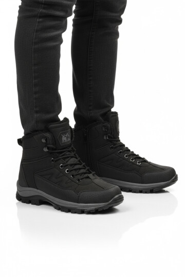 Siyah Kırışık İçi Kürklü Soğuğa Dirençli Kaymaz Taban Unisex Outdoor Bot 980 G