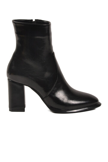 Siyah Kırışık Polarlı Fermuarlı Kadın Topuklu Bot 878601 Z