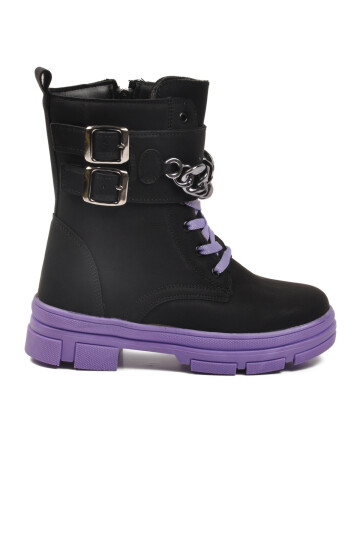 Siyah Lila İçi Polarlı Kaymaz Taban Kız Çocuk Bot G-1001 F Zncr