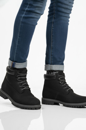 Siyah Nubuk Hakiki Deri Kaymaz Erkek Bot 725812 Helppo M