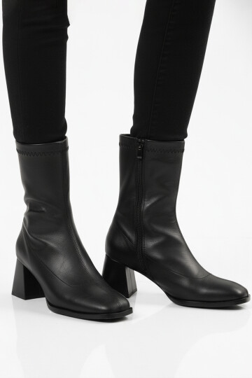 Siyah Polarlı Fermuarlı Streç Kadın Topuklu Bot 2615 Z