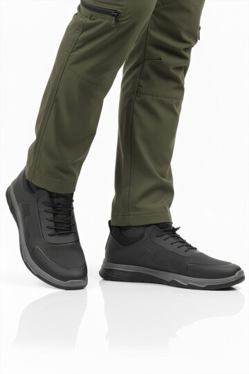 Siyah Lastik Bağcıklı Hafif Esnek Erkek Spor Ayakkabı Kaif 2323 M