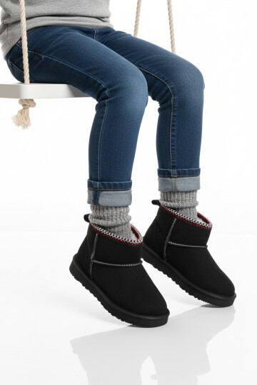 Siyah Süet İçi Kürklü Soğuğa Dirençli Kız Çocuk Bot Ugy F