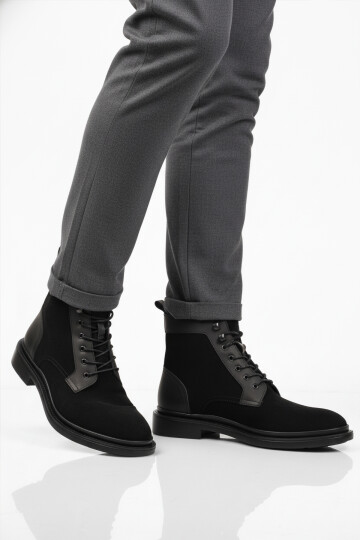 Siyah Süet Hakiki Deri Bağcıklı Erkek Bot Po 2439 M