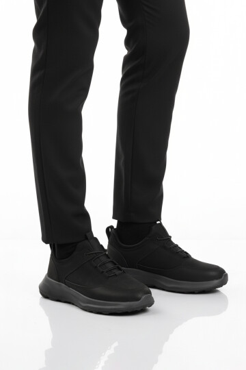 Siyah Elastik Bağcıklı Hafif Cilt Erkek Casual Ayakkabı 460 M