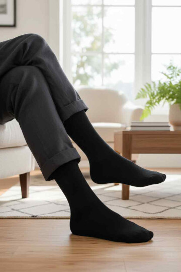 Siyah Dikişli Likralı Bambu Erkek Uzun Çorap BMB-2182