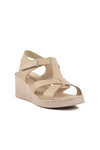 Beige Genuine Leather Womens Wedge Heel Sandals 9200 Z