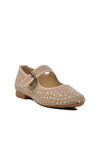 Beige Stone Embroidered Womens Ballerinas 354159 Z