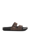 Brown Double-Strap Light Leather Mens Slippers PC-7038 M