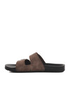 Brown Double-Strap Light Leather Mens Slippers PC-7038 M