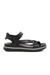 Black Genuine Leather Womens Flat Sandals 202064Y Z