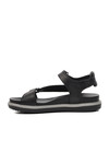 Black Genuine Leather Womens Flat Sandals 202064Y Z