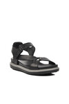 Black Genuine Leather Womens Flat Sandals 202064Y Z