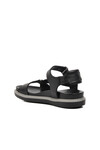 Black Genuine Leather Womens Flat Sandals 202064Y Z