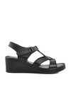 Black Genuine Leather Womens Wedge Heel Sandals 9200 Z