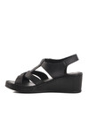 Black Genuine Leather Womens Wedge Heel Sandals 9200 Z