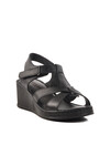 Black Genuine Leather Womens Wedge Heel Sandals 9200 Z