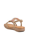 Beige Genuine Leather Stone Embroidered Lightweight Womens Sandals B096 Z