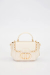 Cream Rectangular Metal Lock Shoulder Bag 930428