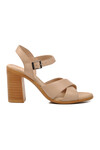 صندل بكعب من الجلد الطبيعي باللون البيج للنساء 9760 Z